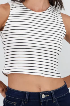 Shasa Cropped Striped Sleeveless Top