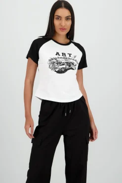 Shasa Cropped T Shirt with Contrast Print