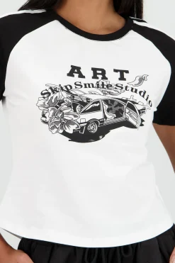Shasa Cropped T Shirt with Contrast Print