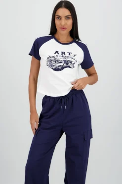 Shasa Cropped T Shirt with Contrast Print
