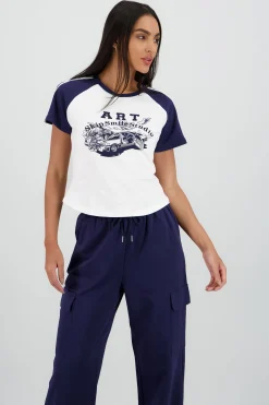 Shasa Cropped T Shirt with Contrast Print