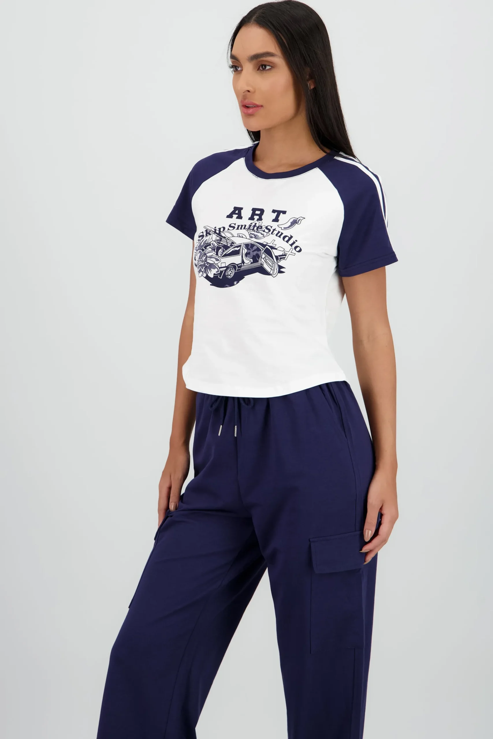Shasa Cropped T Shirt with Contrast Print