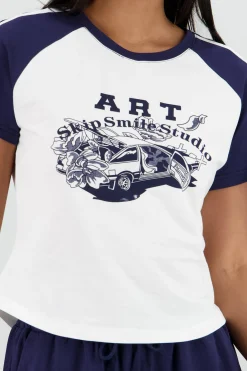 Shasa Cropped T Shirt with Contrast Print