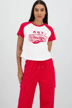 Shasa Cropped T Shirt with Contrast Print