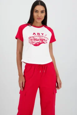 Shasa Cropped T Shirt with Contrast Print