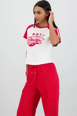Shasa Cropped T Shirt with Contrast Print