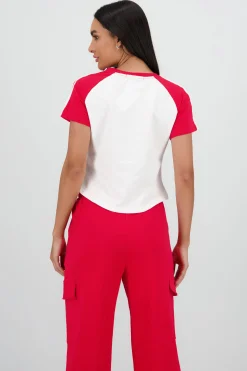 Shasa Cropped T Shirt with Contrast Print