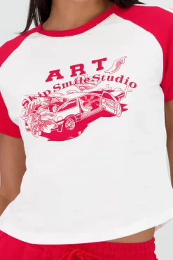 Shasa Cropped T Shirt with Contrast Print