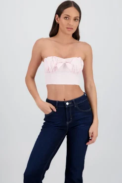 Shasa Cropped Top with Ruched Bow Detail