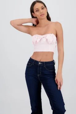 Shasa Cropped Top with Ruched Bow Detail