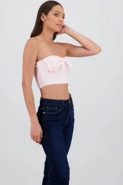 Shasa Cropped Top with Ruched Bow Detail