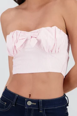Shasa Cropped Top with Ruched Bow Detail