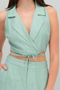 Shasa Cropped Vest with Tie Detail