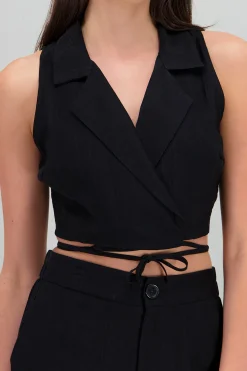 Shasa Cropped Vest with Tie Detail