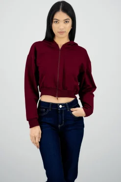 Shasa Cropped Zip-Up Sweatshirt with Back Print