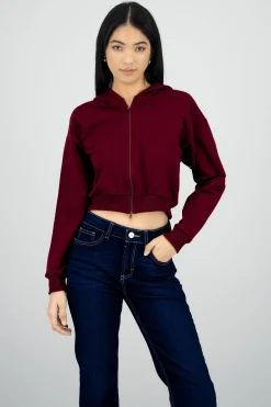 Shasa Cropped Zip-Up Sweatshirt with Back Print