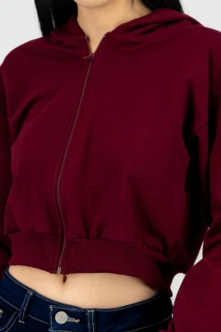 Shasa Cropped Zip-Up Sweatshirt with Back Print