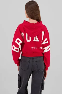 Shasa Cropped Zip-Up Sweatshirt with Back Print