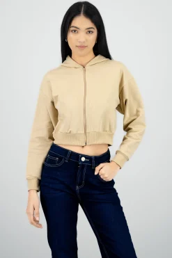 Shasa Cropped Zip-Up Sweatshirt with Back Print
