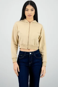 Shasa Cropped Zip-Up Sweatshirt with Back Print