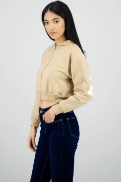Shasa Cropped Zip-Up Sweatshirt with Back Print