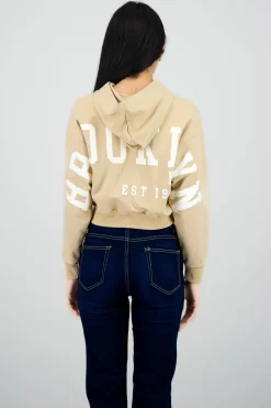 Shasa Cropped Zip-Up Sweatshirt with Back Print