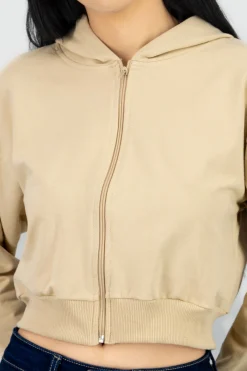 Shasa Cropped Zip-Up Sweatshirt with Back Print
