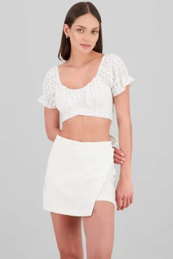 Shasa Crossed Eyelet Crop Top