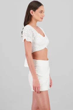 Shasa Crossed Eyelet Crop Top