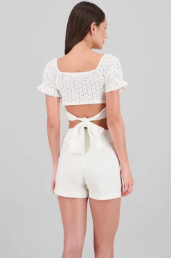 Shasa Crossed Eyelet Crop Top
