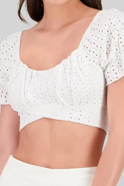 Shasa Crossed Eyelet Crop Top
