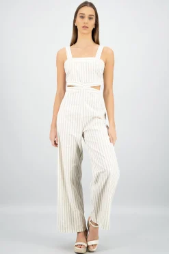Shasa Cutout Neckline Detail Striped Jumpsuit