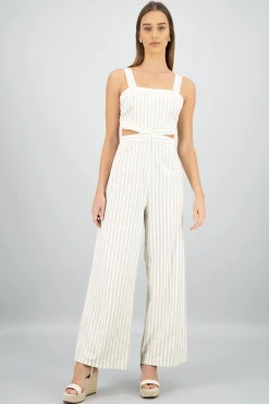 Shasa Cutout Neckline Detail Striped Jumpsuit
