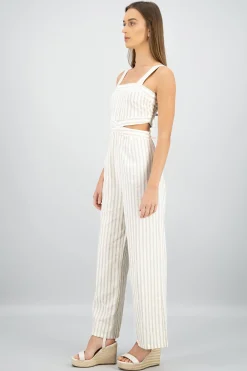 Shasa Cutout Neckline Detail Striped Jumpsuit