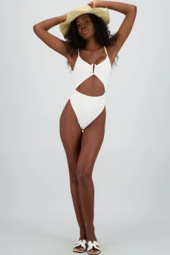 Shasa Cutout swimsuit with pearl neckline