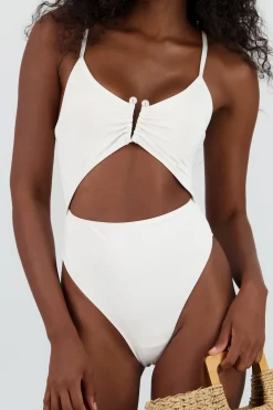 Shasa Cutout swimsuit with pearl neckline