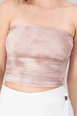Shasa Degraded Mesh Top With Rhinestone