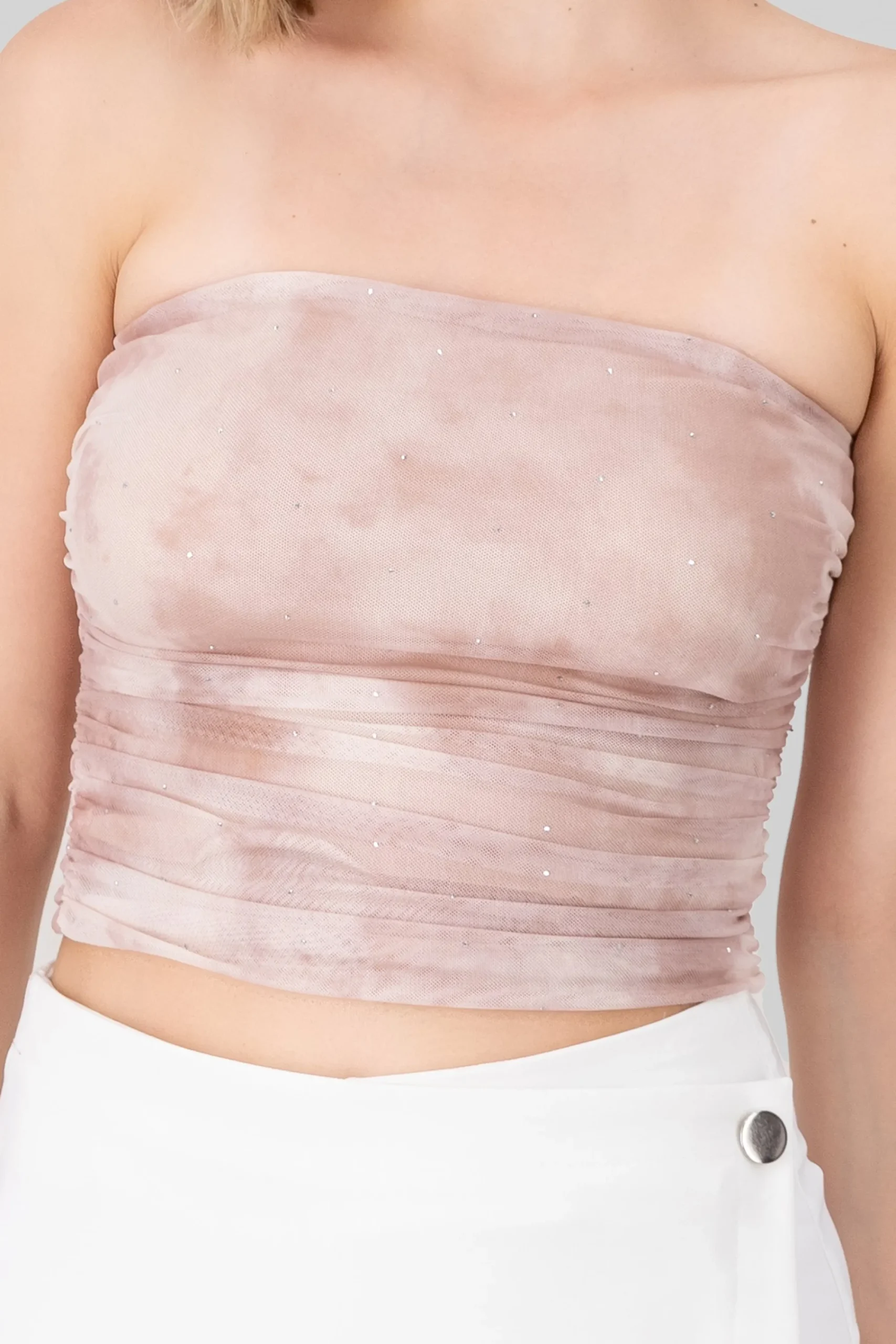 Shasa Degraded Mesh Top With Rhinestone