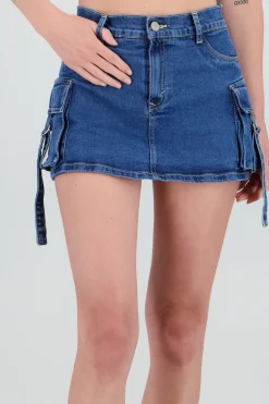 Shasa Denim Cargo Mini Skirt
