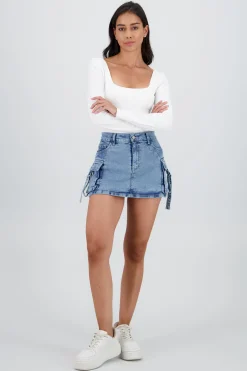 Shasa Denim Cargo Mini Skirt