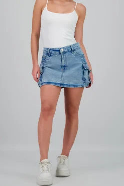 Shasa Denim Cargo Mini Skirt