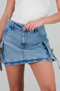 Shasa Denim Cargo Mini Skirt