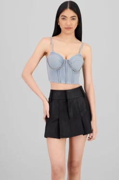 Shasa Denim Corset with Rhinestones