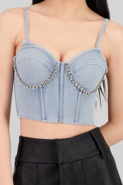 Shasa Denim Corset with Rhinestones