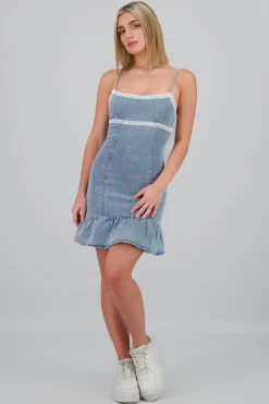 Shasa Denim Dress with Lace Detail