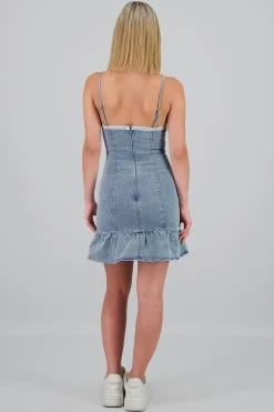Shasa Denim Dress with Lace Detail