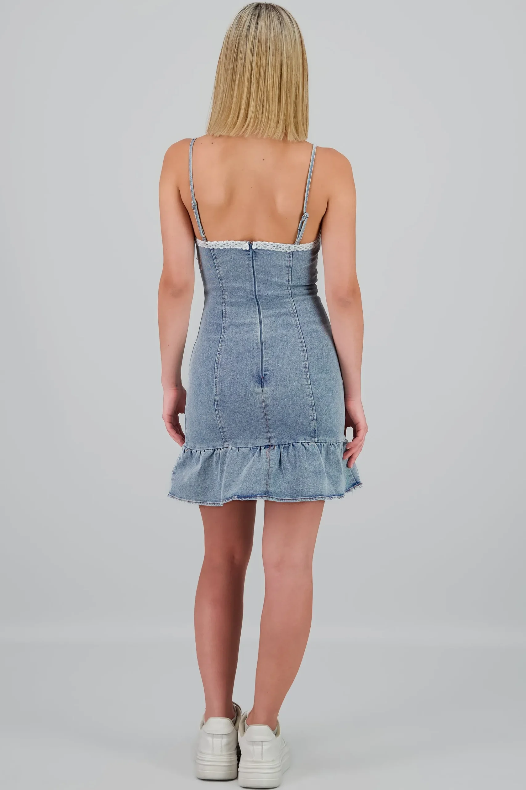 Shasa Denim Dress with Lace Detail