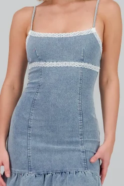 Shasa Denim Dress with Lace Detail