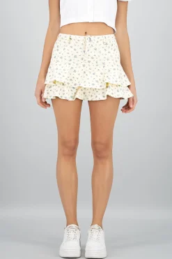 Shasa Denim Flowers Mini Ruffled Skirt