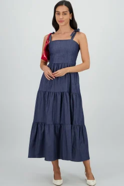 Shasa Denim Midi Dress with Panel Details
